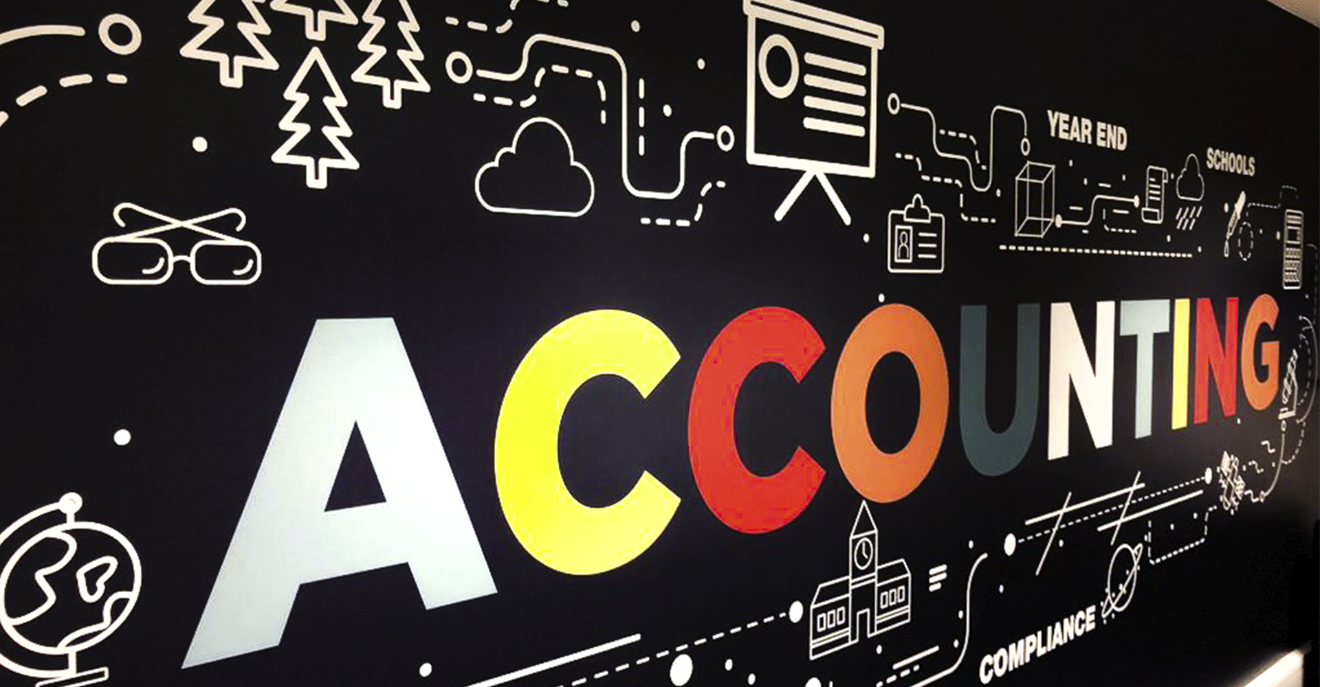 A blackboard displaying the office branding for accounting.